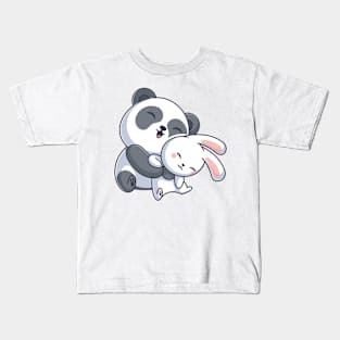 Cute panda hugging stuffed bunny Kids T-Shirt